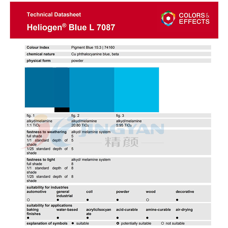 巴斯夫L7087酞菁藍顏料涂料通用經濟型透明酞菁藍15:3